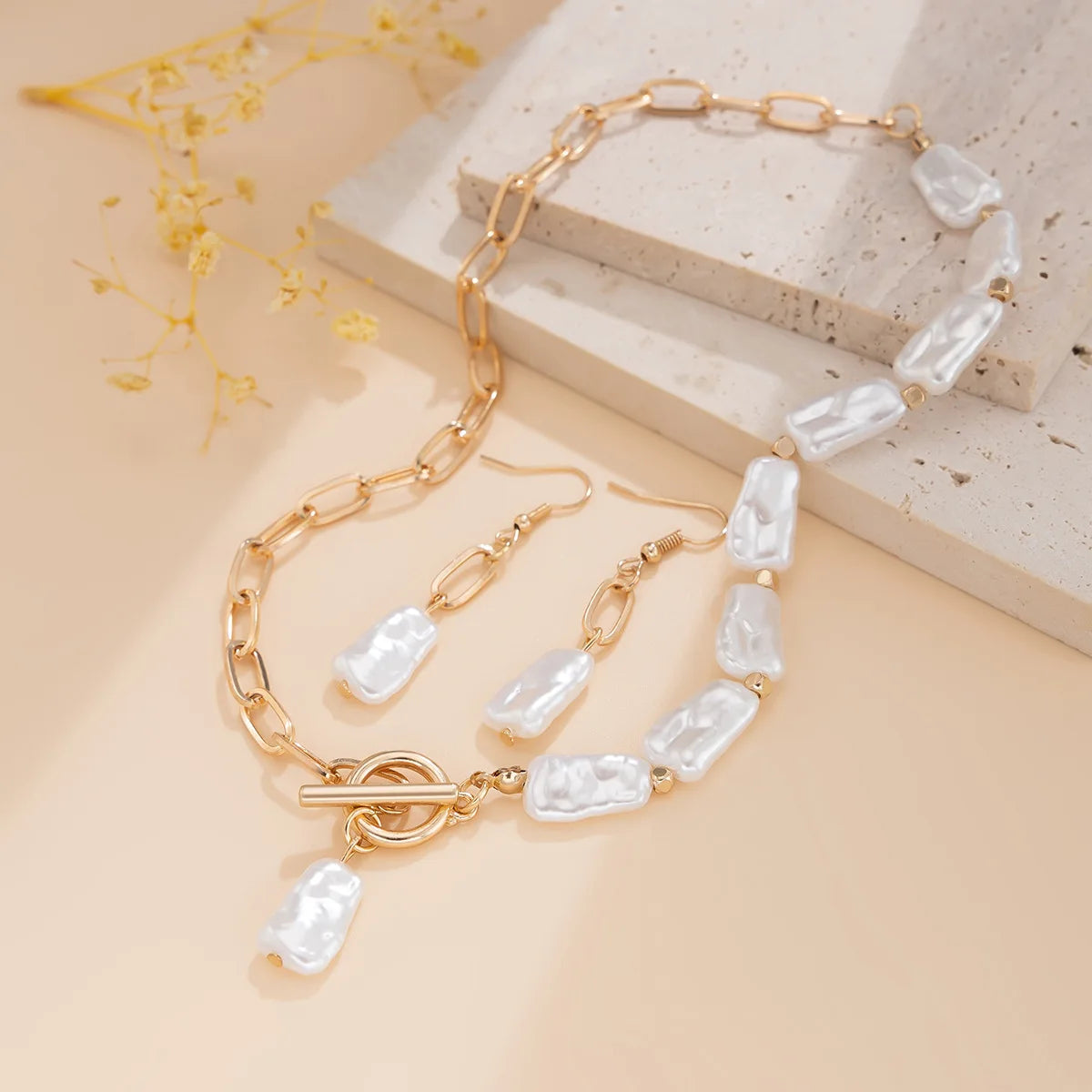 Boho Pearl Pendant Jewelry Set – Necklace, Earrings & Bracelet