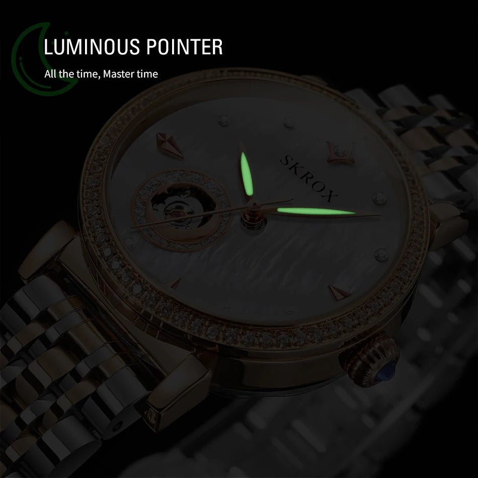 2024Luxury Rose Gold Diamond Woman Watch Mechanical Automatic Movement Ladies Watches Stainless Steel Elegant Women's Wristwatch