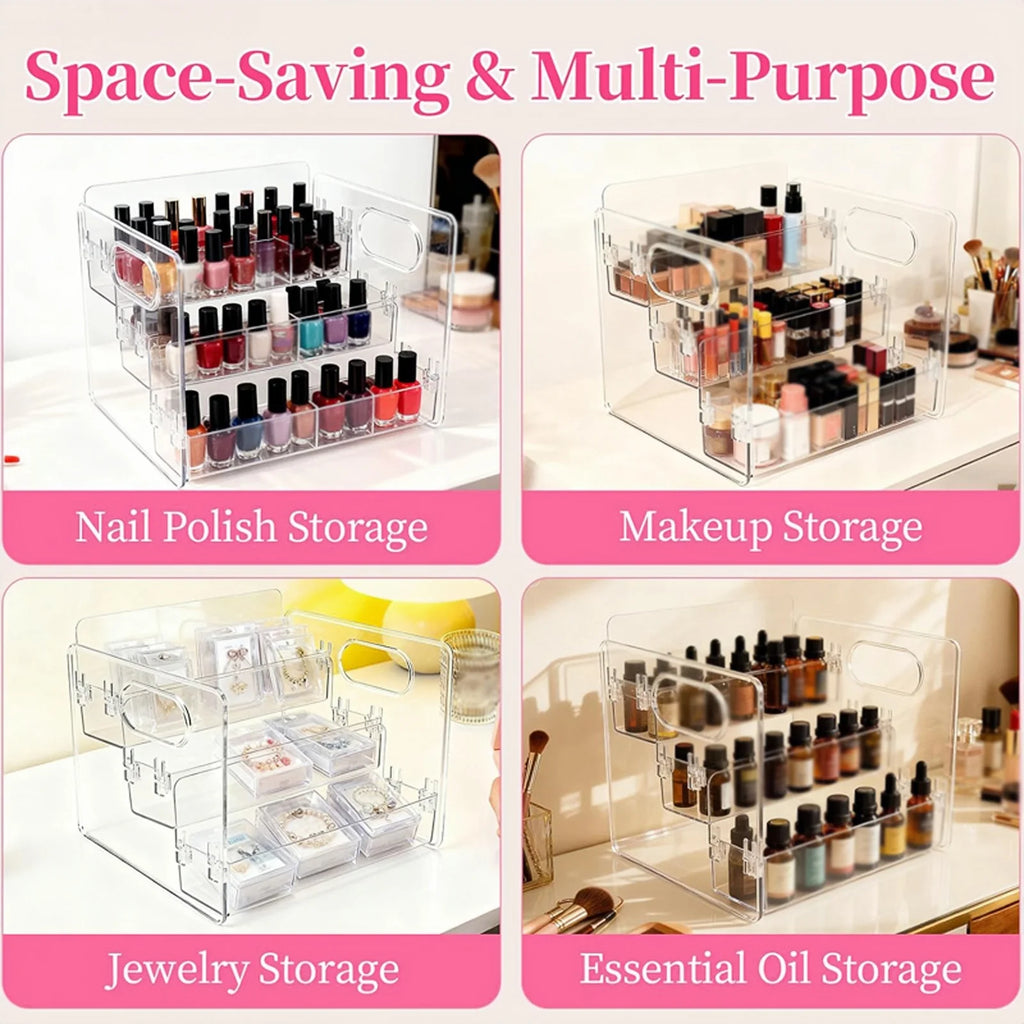 Cosmetics Desktop Storage Box, Acrylic High-Grade Dust-Proof Perfume and Skin Care Product Organizer, Three-Layer Tiered Display and Storage Rack for Dressing Table