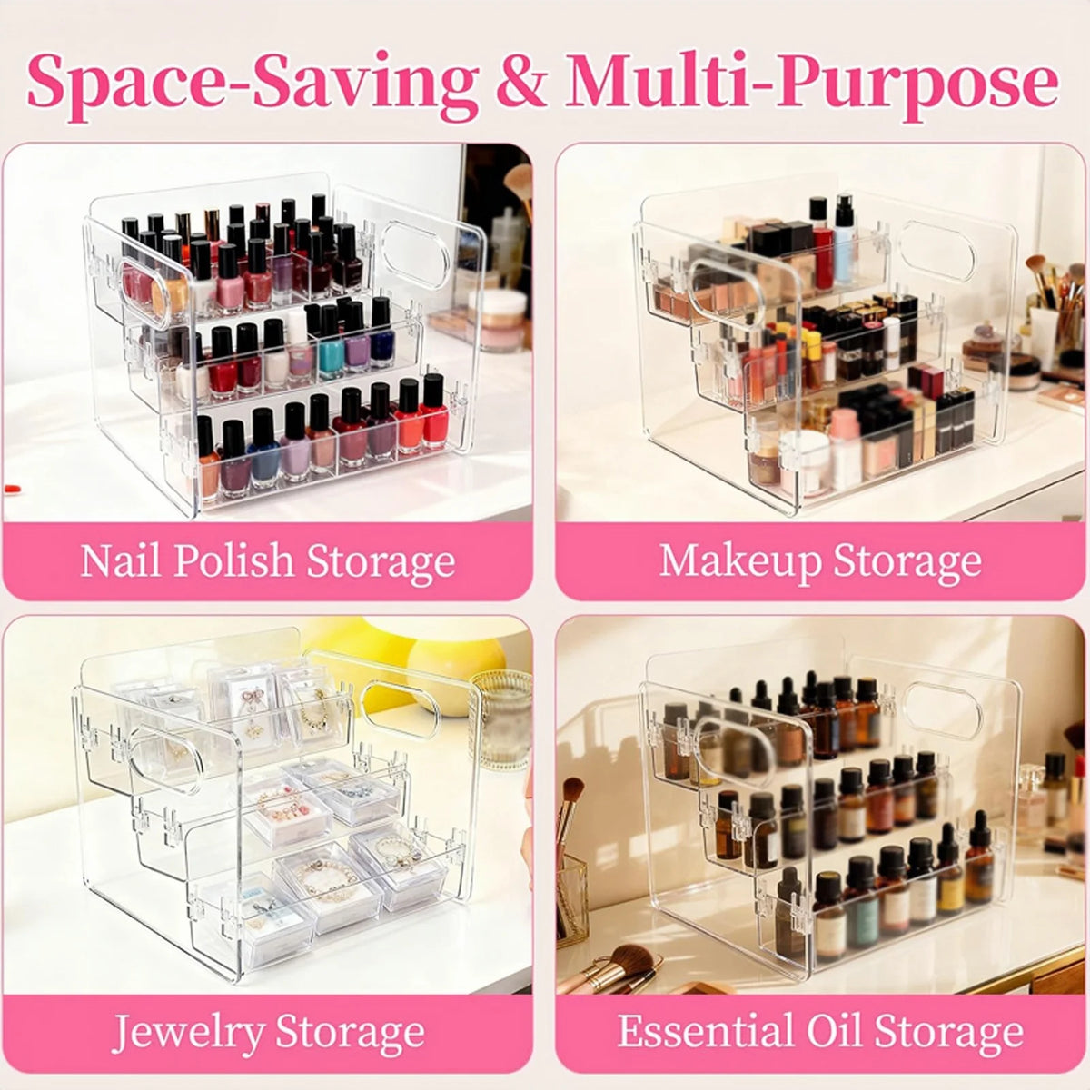 Cosmetics Desktop Storage Box, Acrylic High-Grade Dust-Proof Perfume and Skin Care Product Organizer, Three-Layer Tiered Display and Storage Rack for Dressing Table