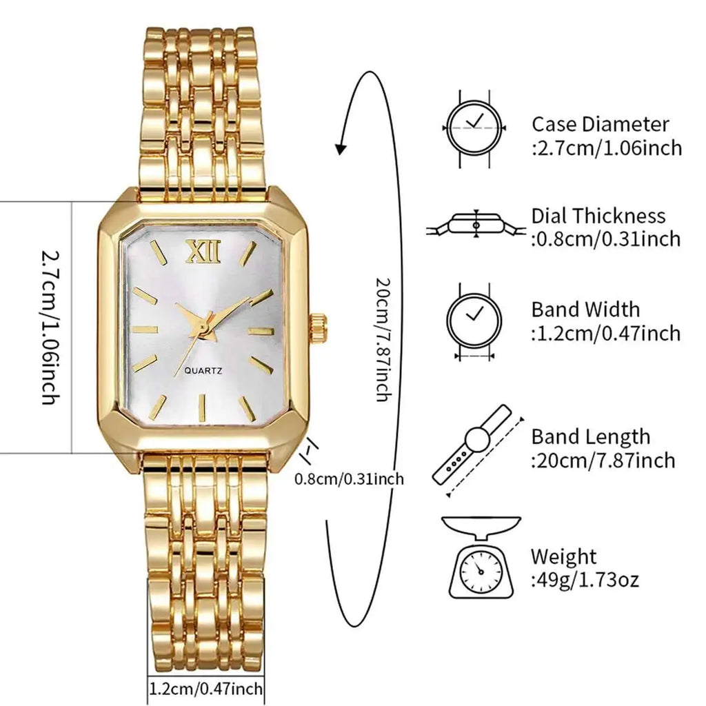 Aurajutt Rectangle Quartz Watch – Women's Elegant Alloy