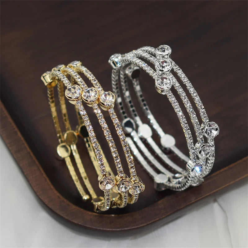 Fashionable and High Quality Full Diamond New 3-Row Open Bracelet Bracelet, Women's Minimalist Bracelet and Bracelet