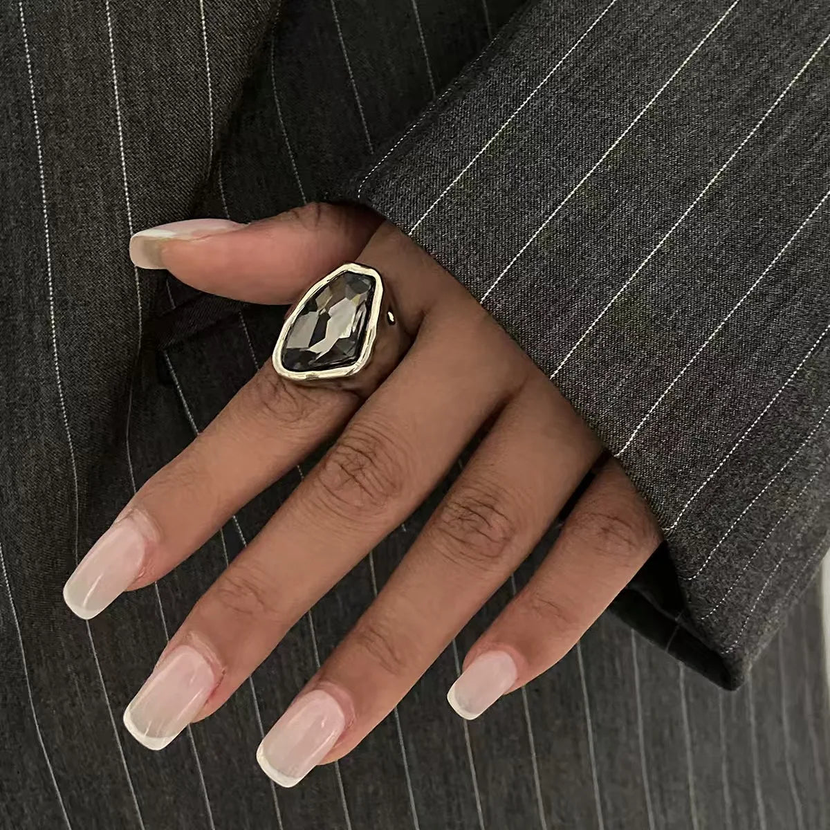 Minimalist Rhinestone Open Ring – Adjustable Knuckle Ring