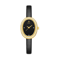 YaLaLuSi Luxury Ladies’ Watch with Rhinestone-Trimmed Oval Dial, Leather Strap and Water-Resistant Quartz Movement