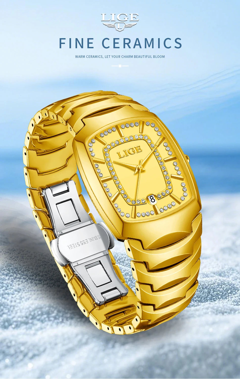 LIGE Luxury Quartz Watch for Woman Ceramic Waterproof Ladies Watch High Quality Female Clock Elegant Women's Watches+Box