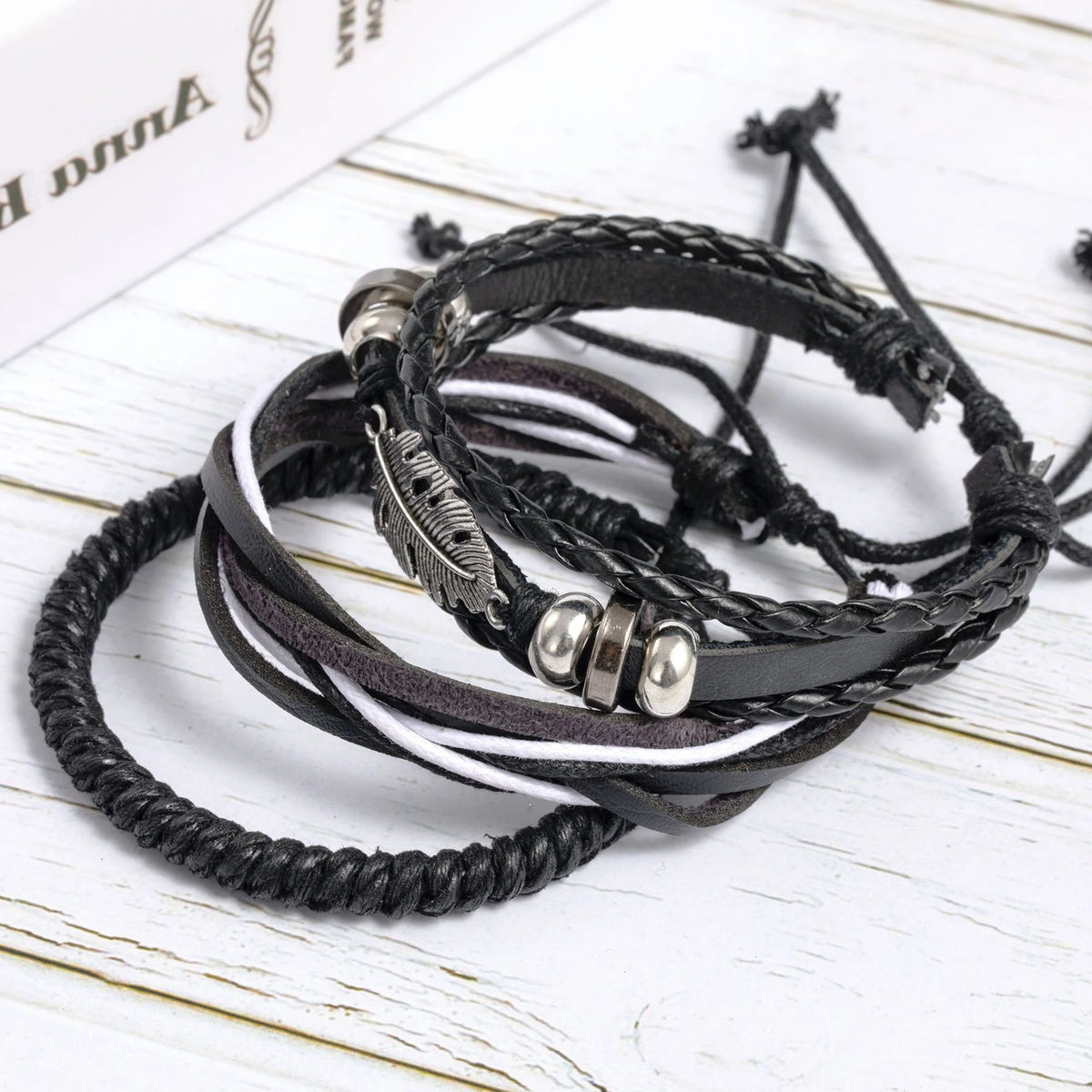 Leather Bracelet For Men New Style Stylish Leather Bracelets Men’S, Retro Leaf Woven Leather Rope, Punk Combination Bracelets