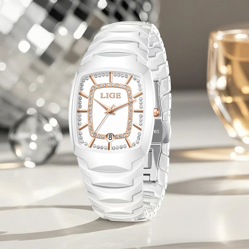 LIGE Luxury Quartz Watch for Woman Ceramic Waterproof Ladies Watch High Quality Female Clock Elegant Women's Watches+Box