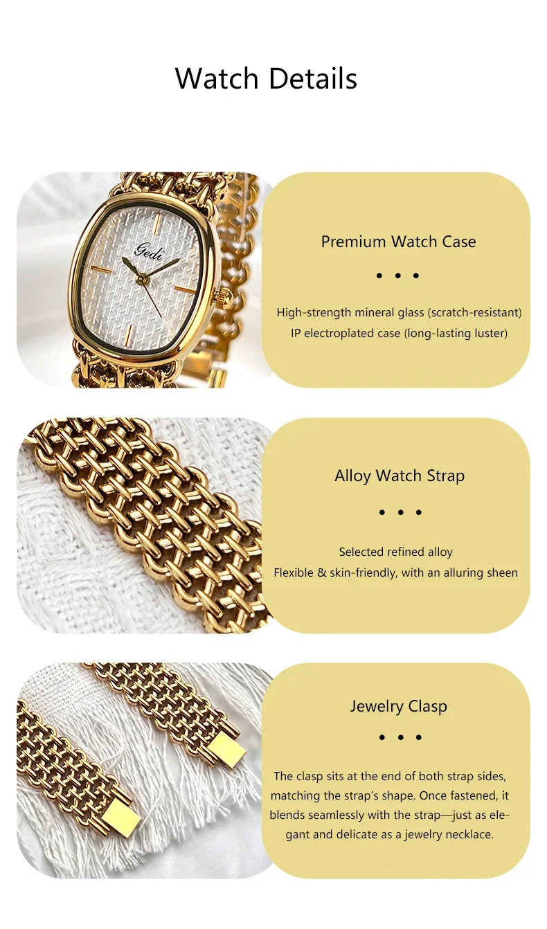 GEDI Brand Watches Light Luxury Bracelets Small Fragrance High-End Feeling Retro Waterproof Ladies Fashion Quartz Wristwatches