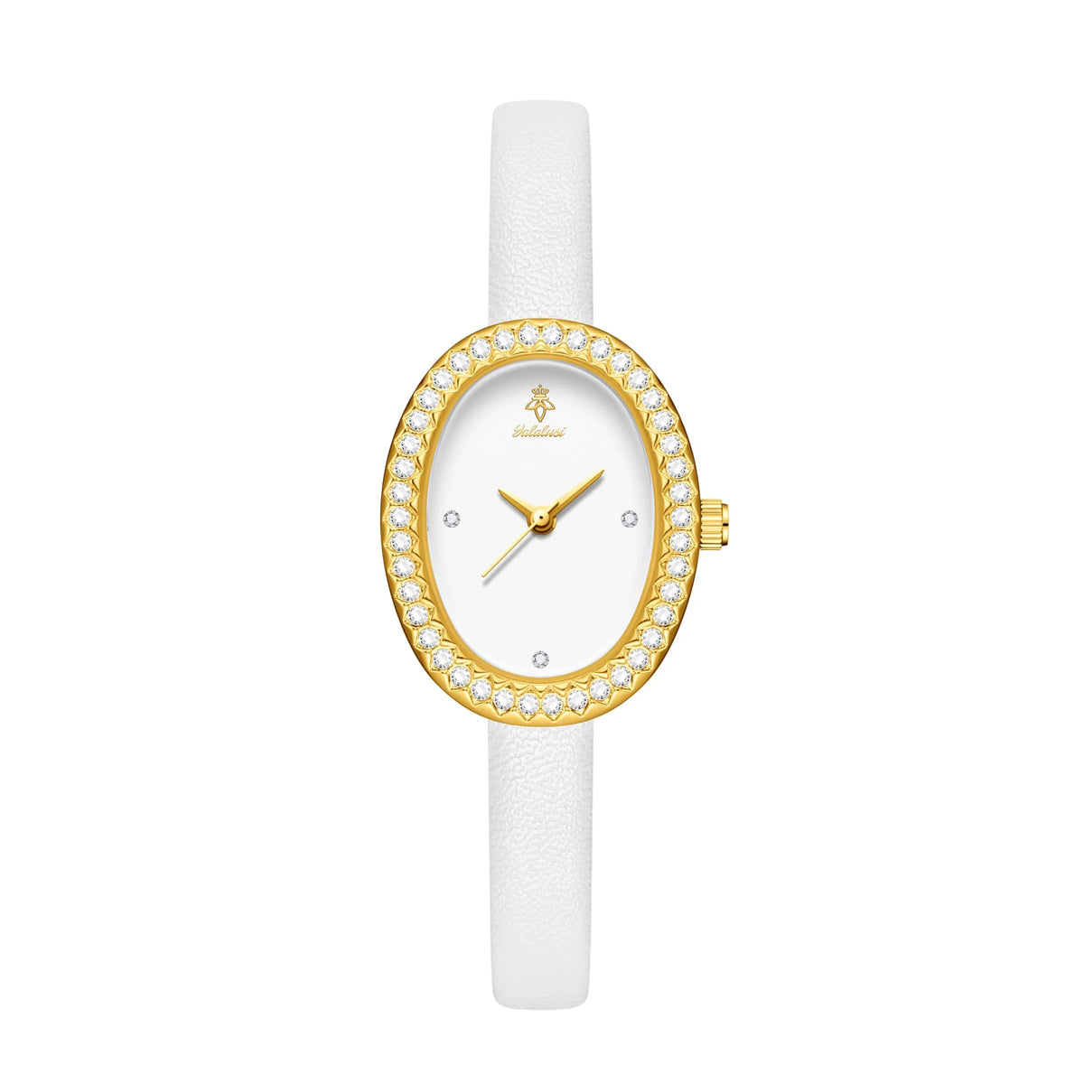 YaLaLuSi Luxury Ladies’ Watch with Rhinestone-Trimmed Oval Dial, Leather Strap and Water-Resistant Quartz Movement