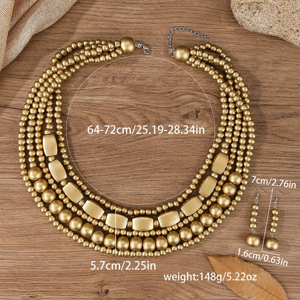 Bohemian Wooden Bead Necklace & Earring Set