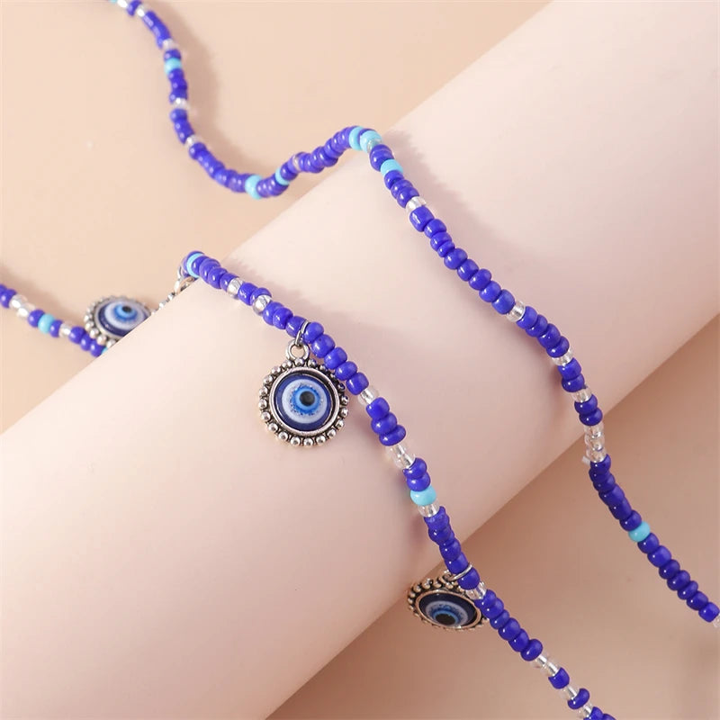 Evil Eye Beaded Waist Chain – Boho Belly Body Jewelry