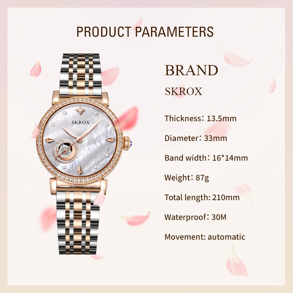 2024Luxury Rose Gold Diamond Woman Watch Mechanical Automatic Movement Ladies Watches Stainless Steel Elegant Women's Wristwatch