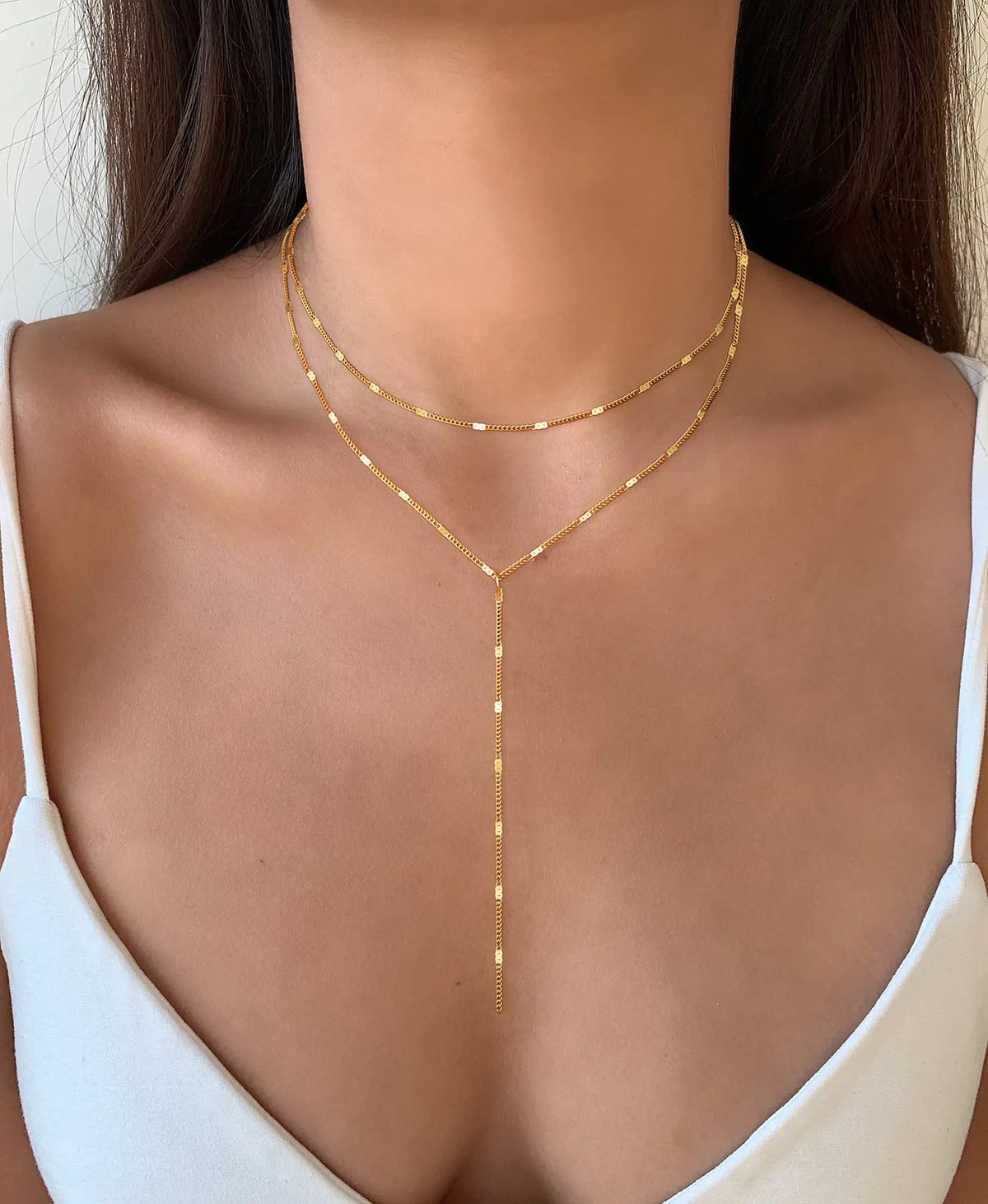 Dainty 14K Gold Plated Y-Shaped Lariat Necklace