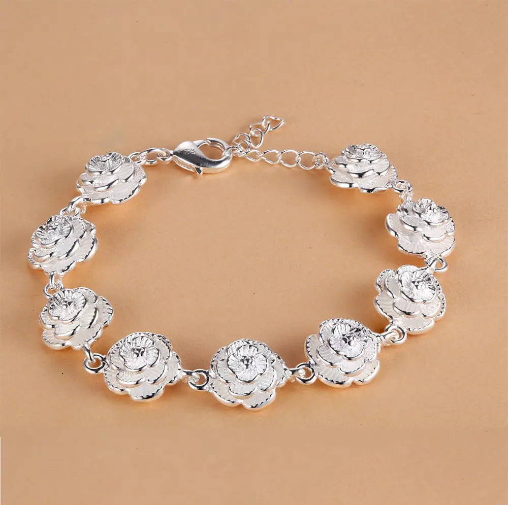 925 Sterling Silver Bracelets for Women elegant flowers Chain Fashion classic Wedding Party Christmas Gifts fine Jewelry