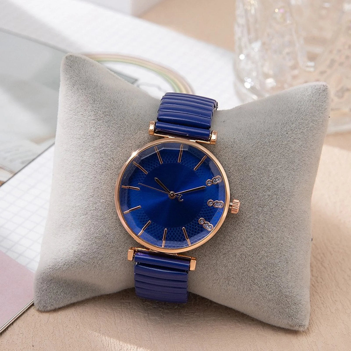 Luxury Treasure Blue Simple Crystal Ladies Quartz Watch Casual Stainless Steel Stretch Strap Fashion Women Dress Clock Watches