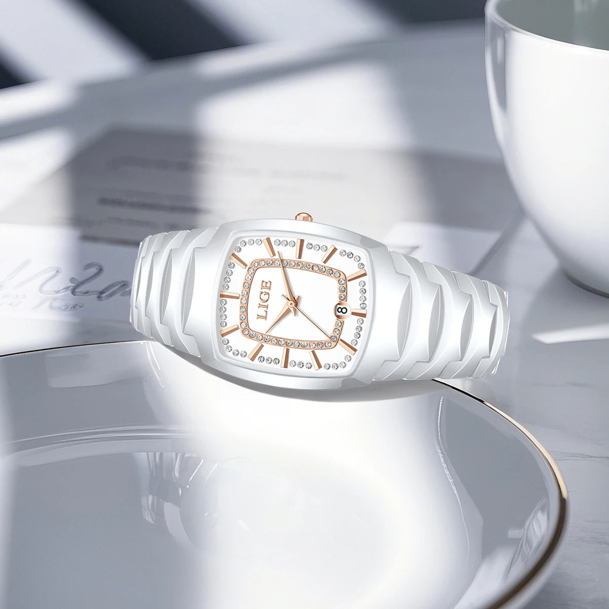 LIGE Luxury Quartz Watch for Woman Ceramic Waterproof Ladies Watch High Quality Female Clock Elegant Women's Watches+Box