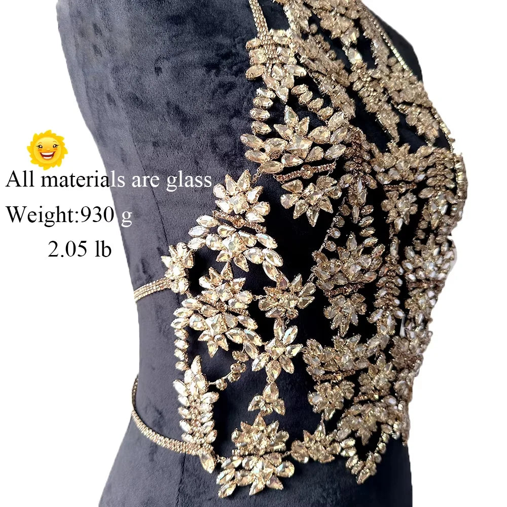 Champagne Gold Rhinestone Body Chain Top