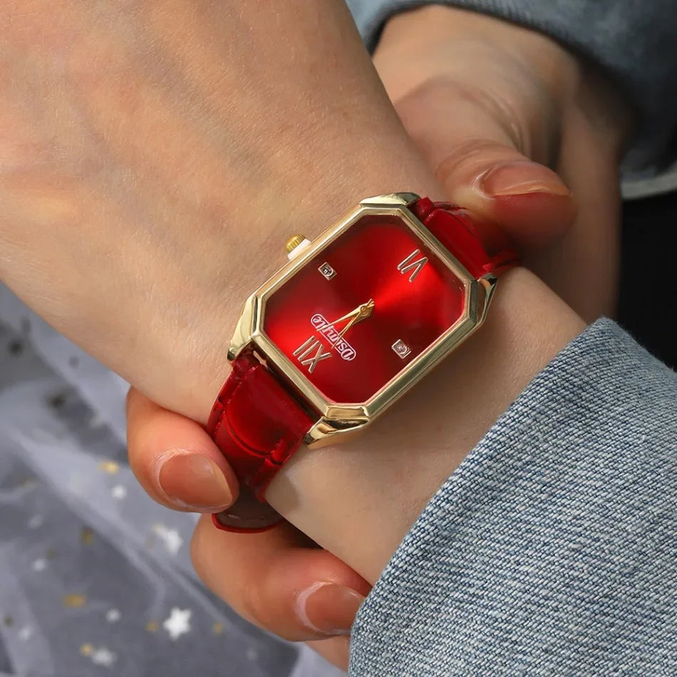 Aurajutt Elegant Square Leather Watch