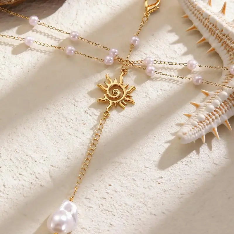 Boho Layered Pearl Waist Chain – Gold Body Jewelry