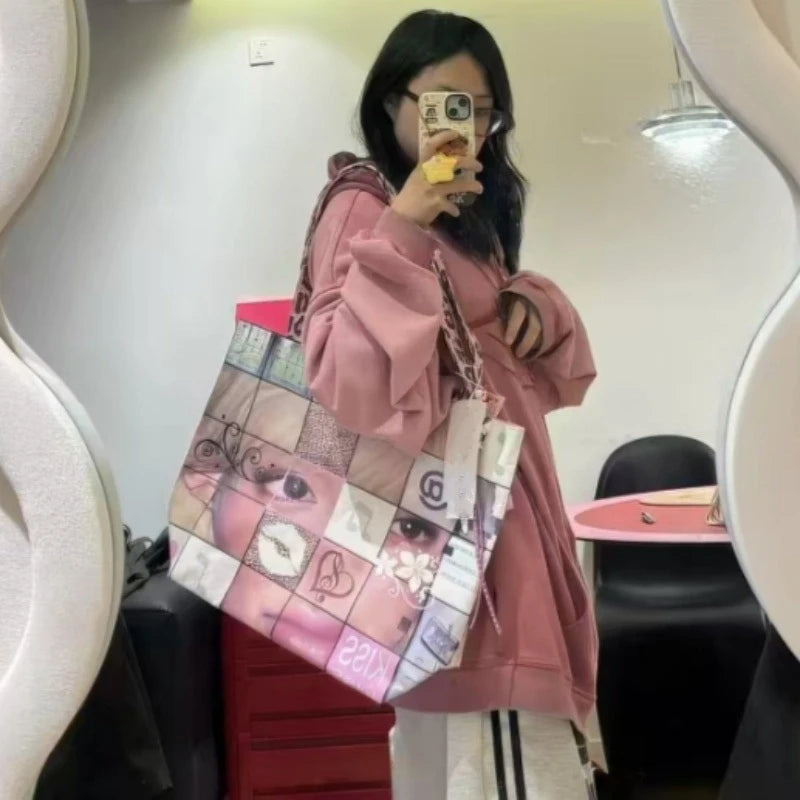 New Creative Women's Tote Bag Trend Face Printing Large Capacity Shoulder Bag Water Proof Hot Girl Handbag Large Shopping Bag