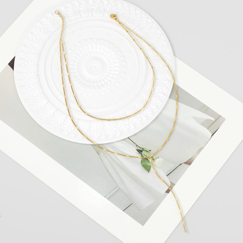 Dainty 14K Gold Plated Y-Shaped Lariat Necklace
