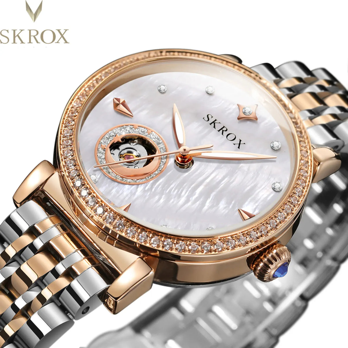 Aurajutt Rose Gold Diamond Automatic Watch