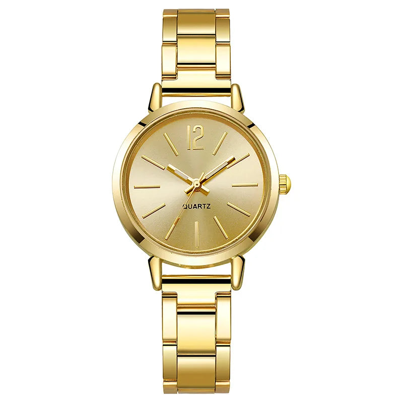 Luxury Watch for Women Simple Round Dial Stainless Fashion Gold Bracelet Quartz Wristwatch Students Ladies Watches Reloj Mujer