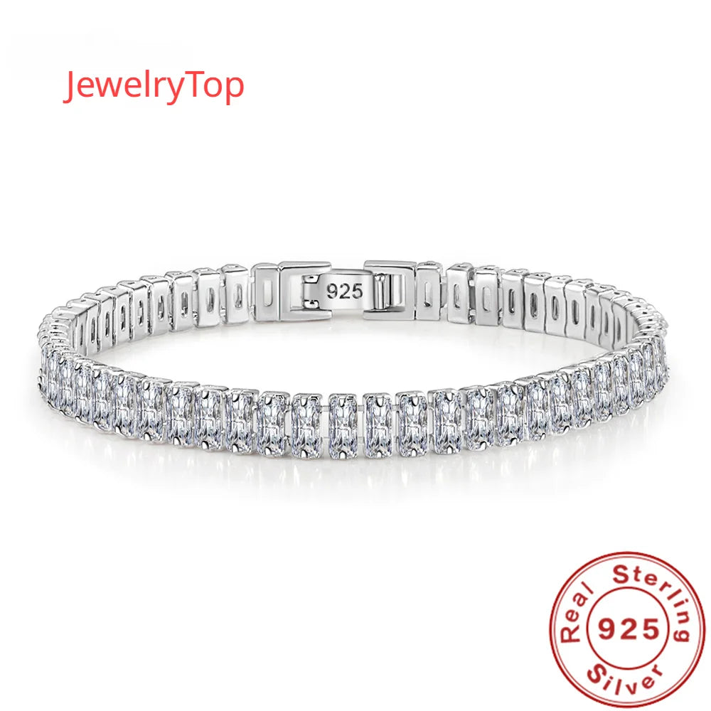 Luxury Designer 925 Sterling Silver Fine Crystal Bracelet for Women Fashion Jewelry Engagement Wedding Glamour 18CM