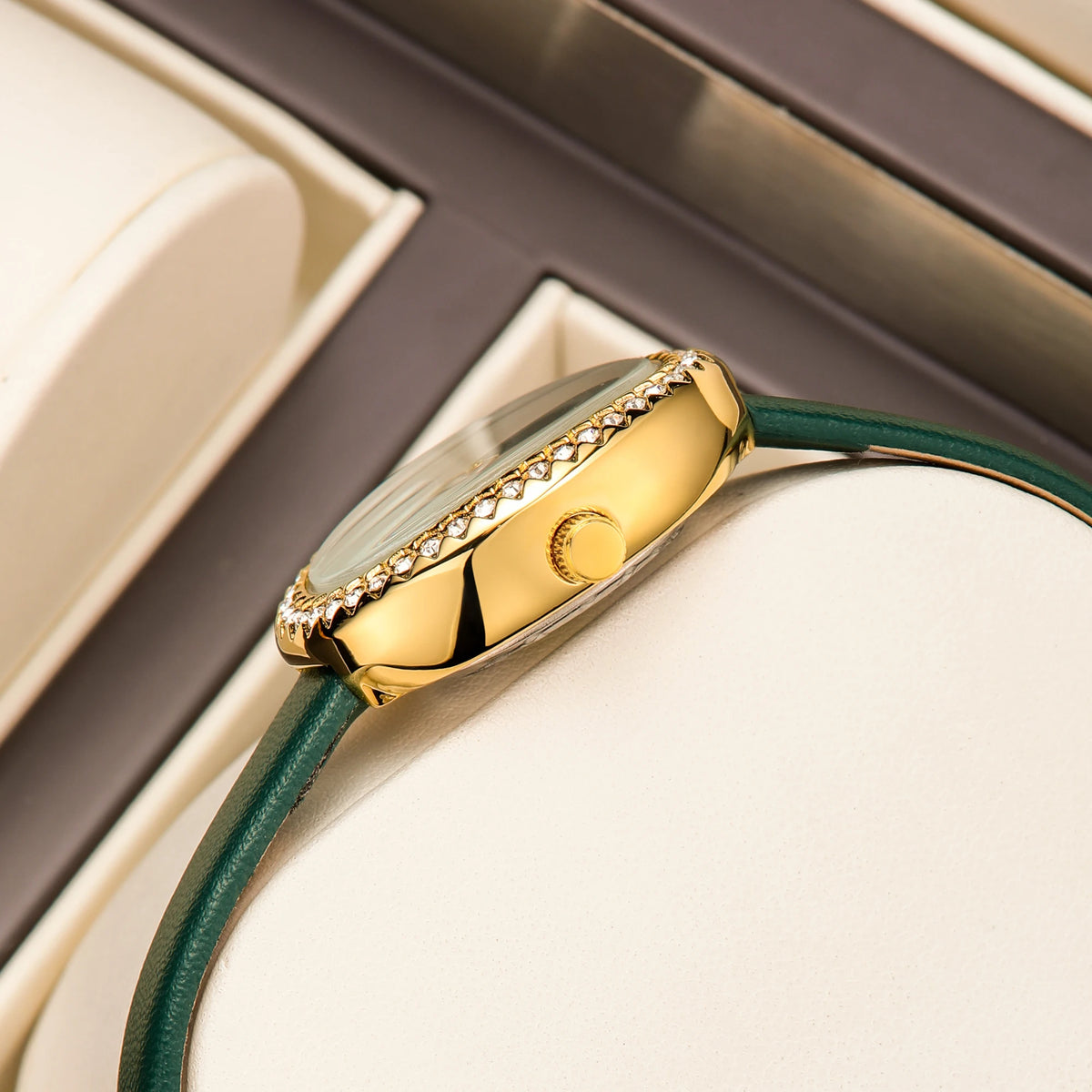 YaLaLuSi Luxury Ladies’ Watch with Rhinestone-Trimmed Oval Dial, Leather Strap and Water-Resistant Quartz Movement