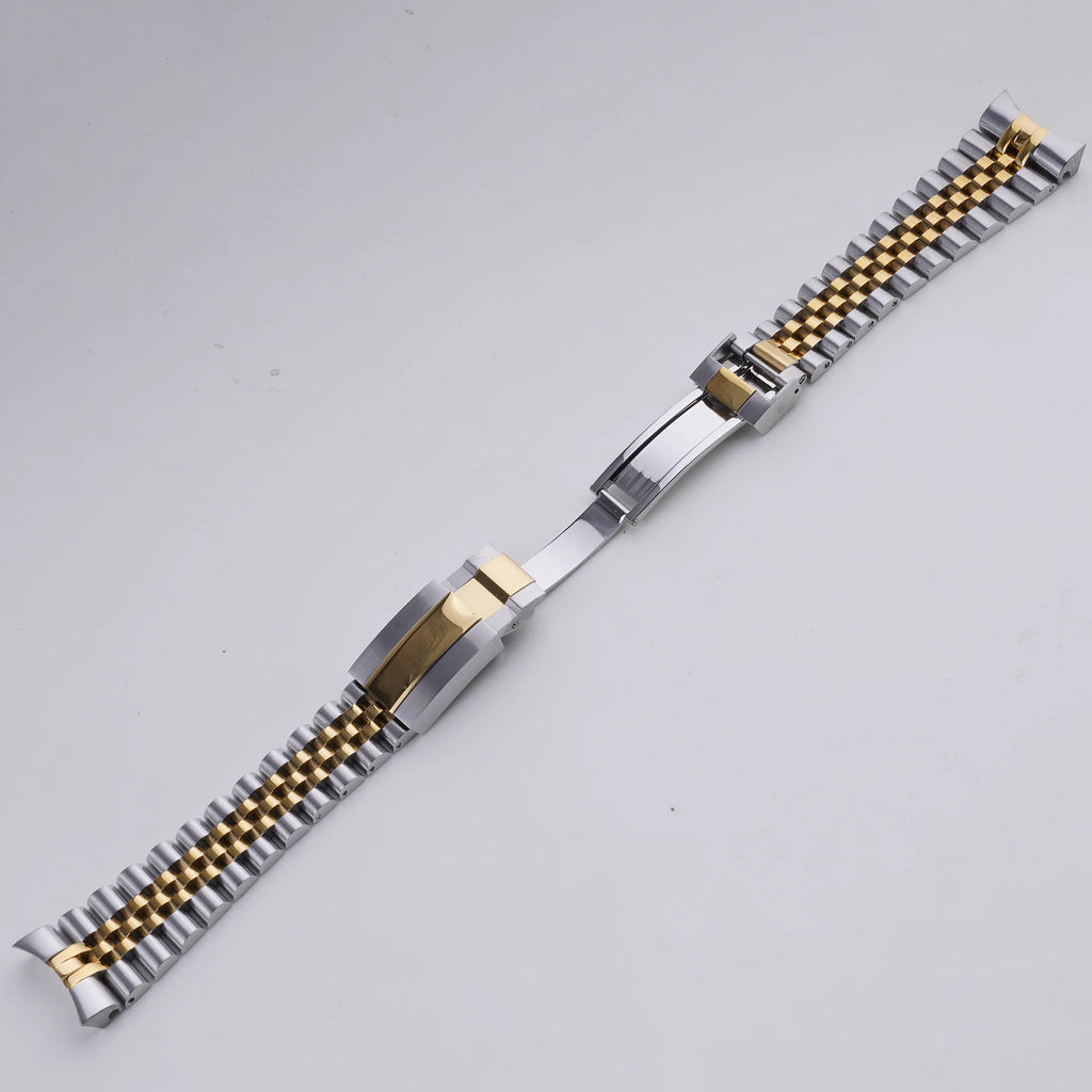 Rolamy 22mm Solid CurvedEnd Middle gold Stainless Steel Jubilee WatchBand Strap Luxury Bracelets For Casio MDV-106B MDV106G
