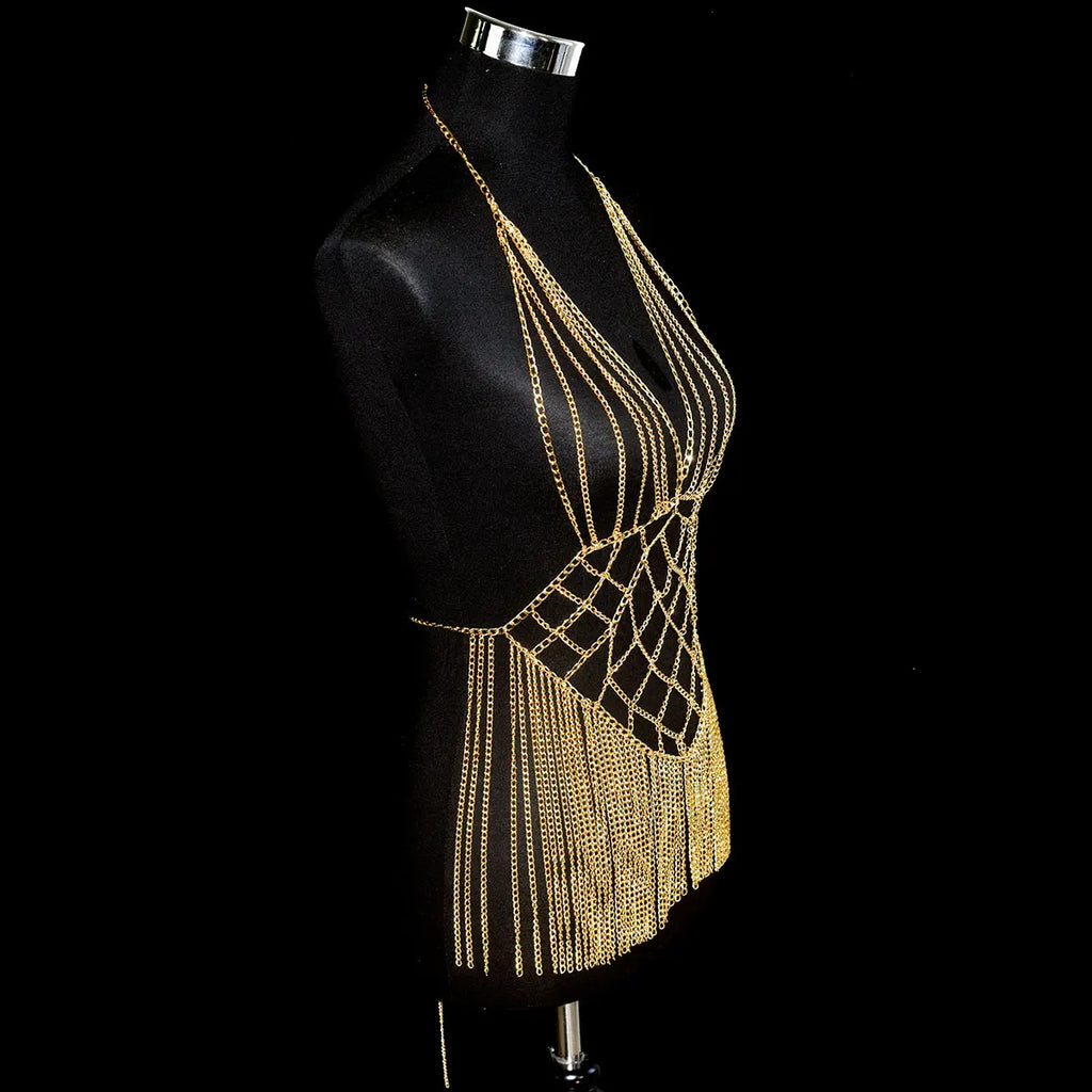 Metallic Body Chain Bra – Party & Nightclub Accessory