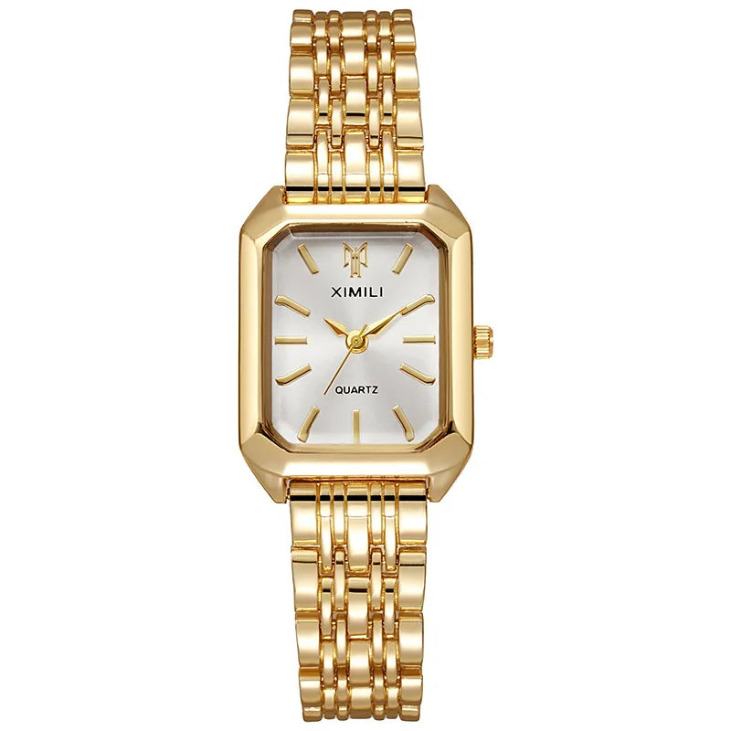 Aurajutt Rectangle Steel Watch – Women's Casual Elegance