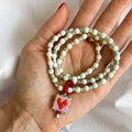 White Turquoise Bead Necklace with Heart Glass Pendant