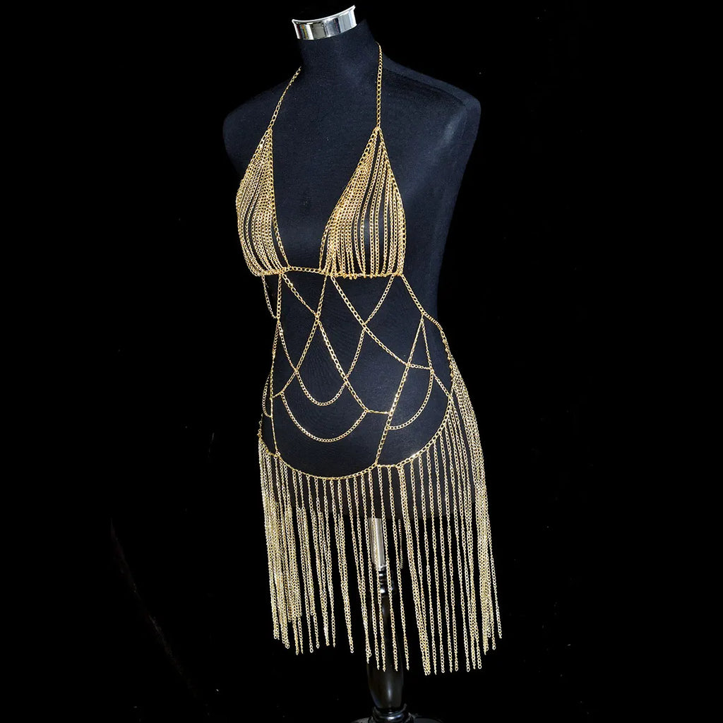 Metallic Body Chain Bra – Party & Nightclub Accessory