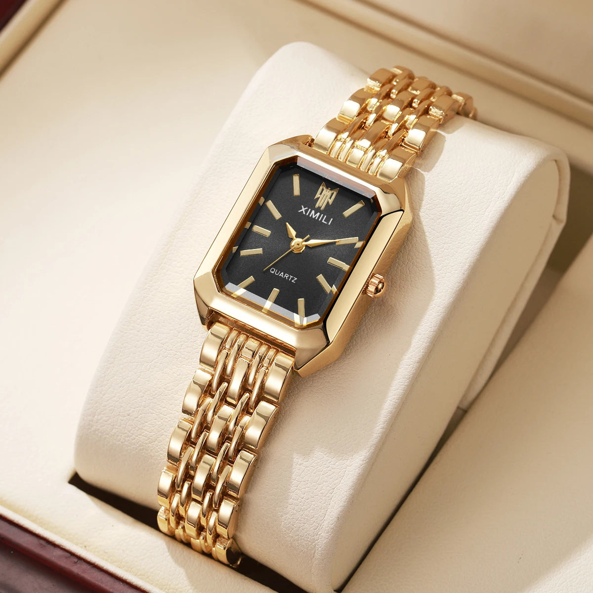 Aurajutt Rectangle Steel Watch – Women's Casual Elegance