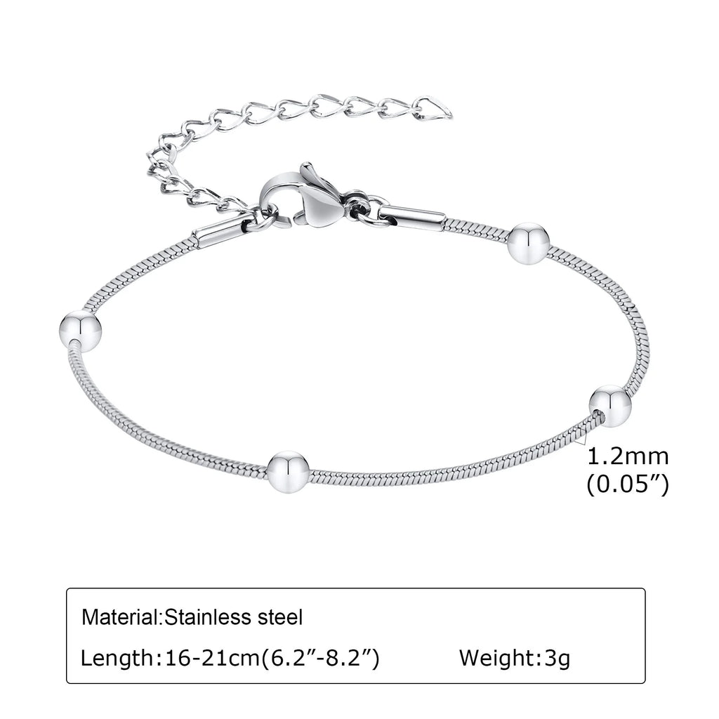 Women Chain Bracelet Silver Color, Stainless Steel Link Stackable Bracelets, Layered Waterproof Gifts
