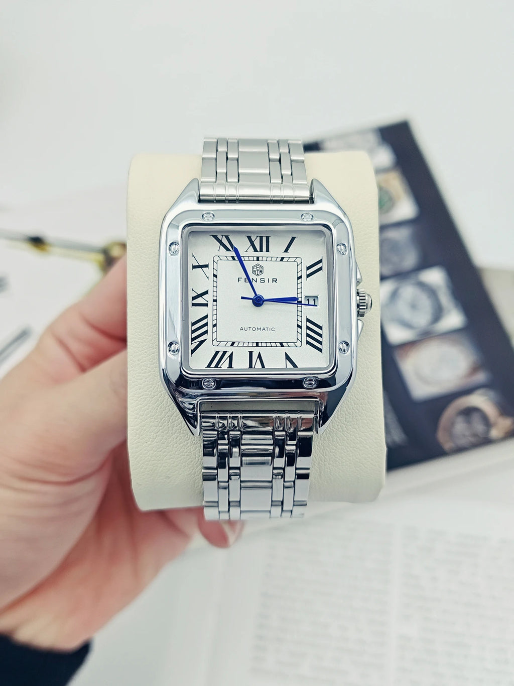 Luxury Business Watch for Men, Calendar Display, Stainless Steel Strap, High-End Luxury Small Square Men's Watch, Fashionable Business Casual Versatile Trendy Men's Wristwatch, the Best Gift for Him