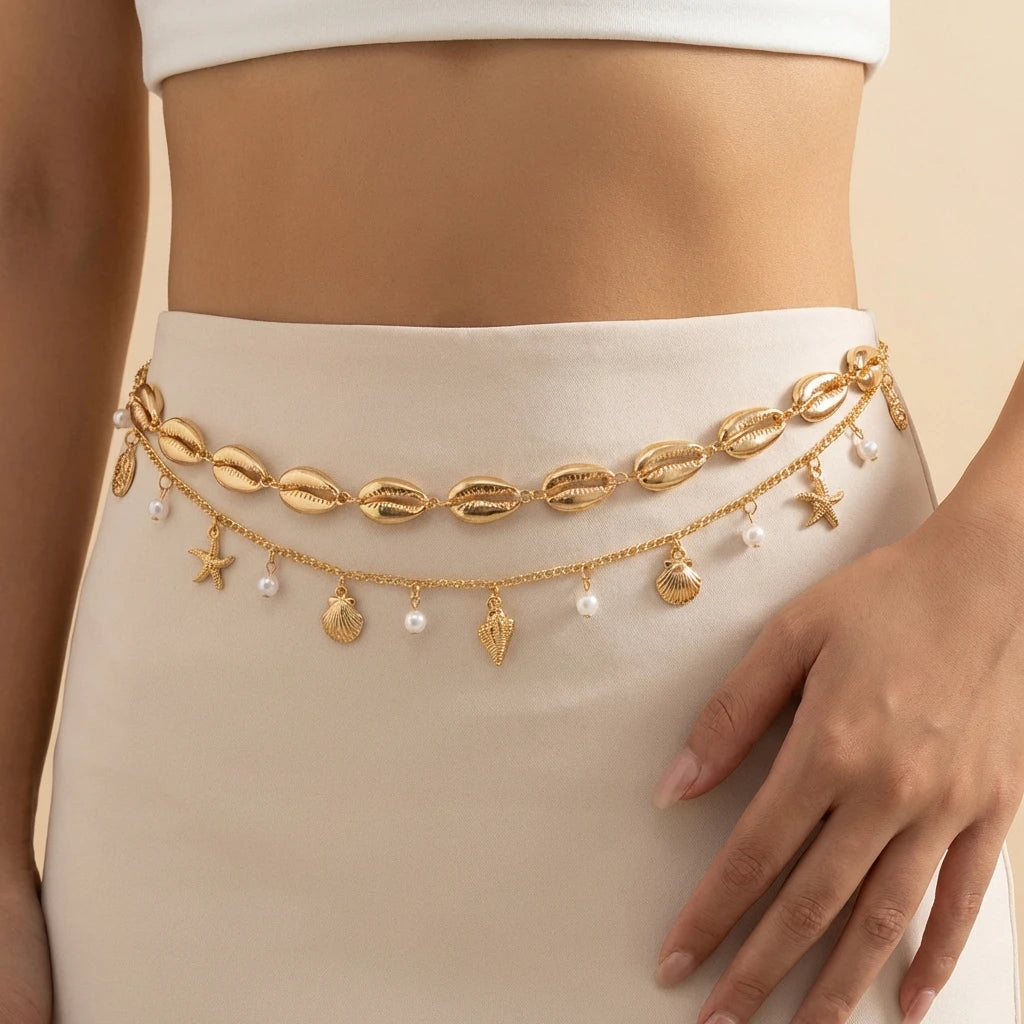 Double-Layer Pearl Belly Chain – Boho Festival Jewelry