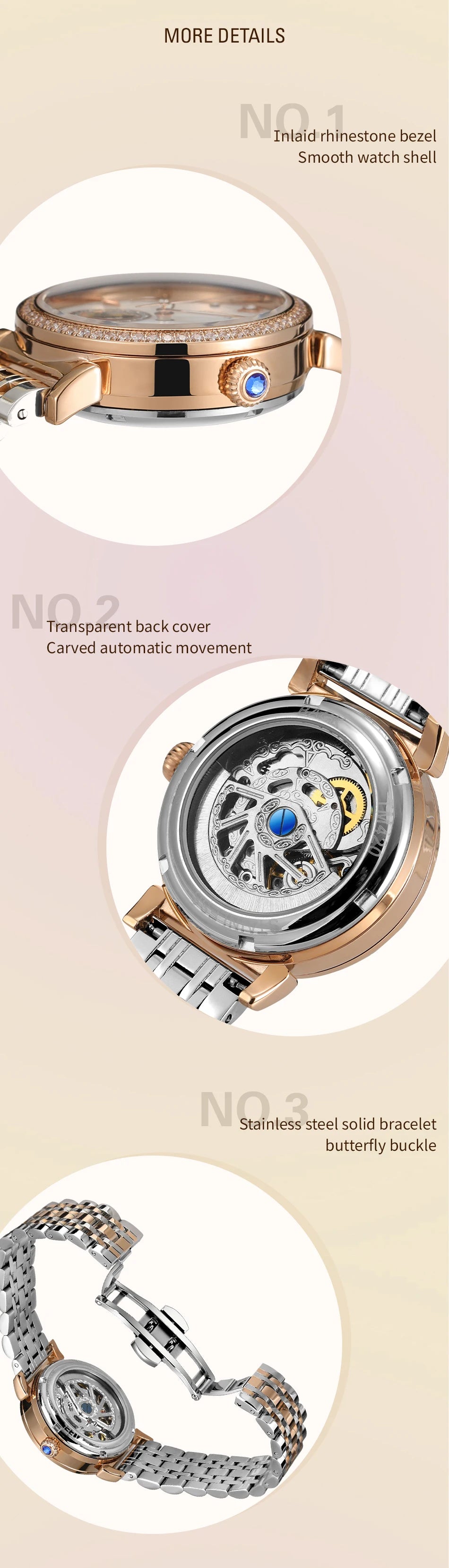 Aurajutt Rose Gold Diamond Automatic Watch