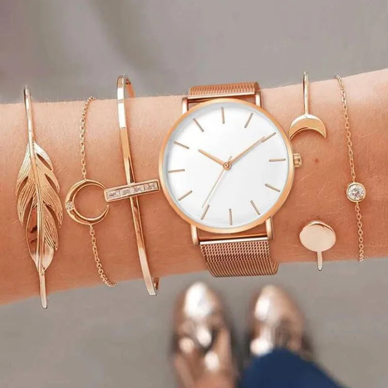 Aurajutt Rose Gold Steel Bracelet Watch