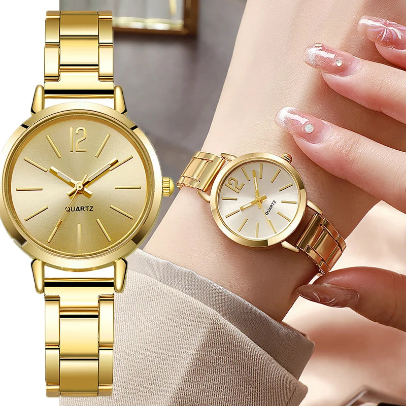 Aurajutt Simple Round Gold Watch