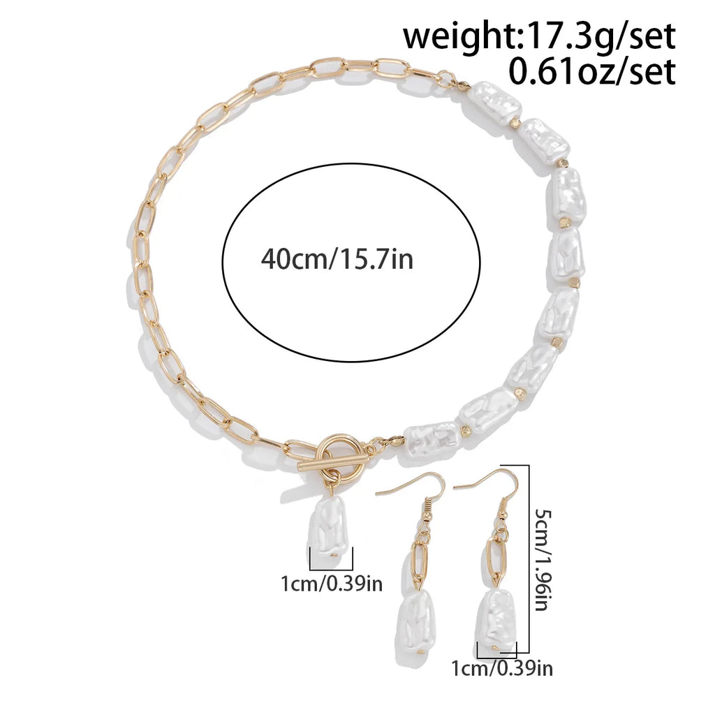 Boho Pearl Pendant Jewelry Set – Necklace, Earrings & Bracelet