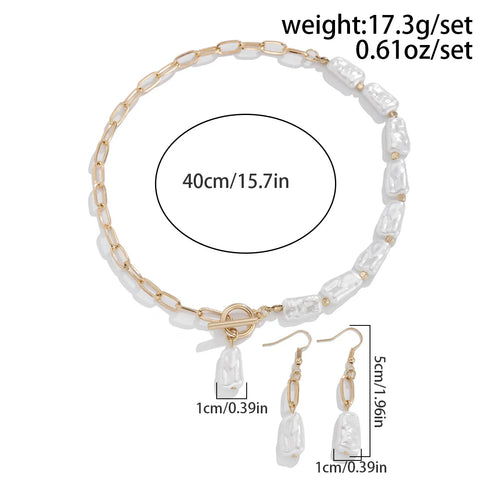 Boho Pearl Pendant Jewelry Set – Necklace, Earrings & Bracelet