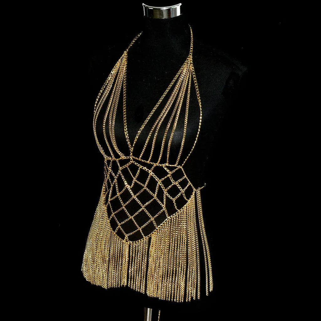 Metallic Body Chain Bra – Party & Nightclub Accessory