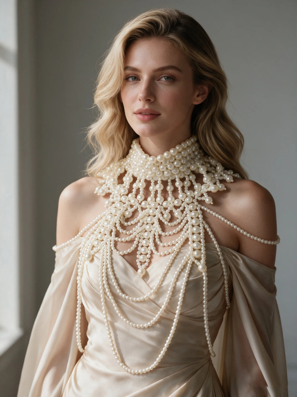 Elegant Multi-Layer Pearl Body Chain & Statement Shoulder Necklace for Weddings, Parties & Photoshoots