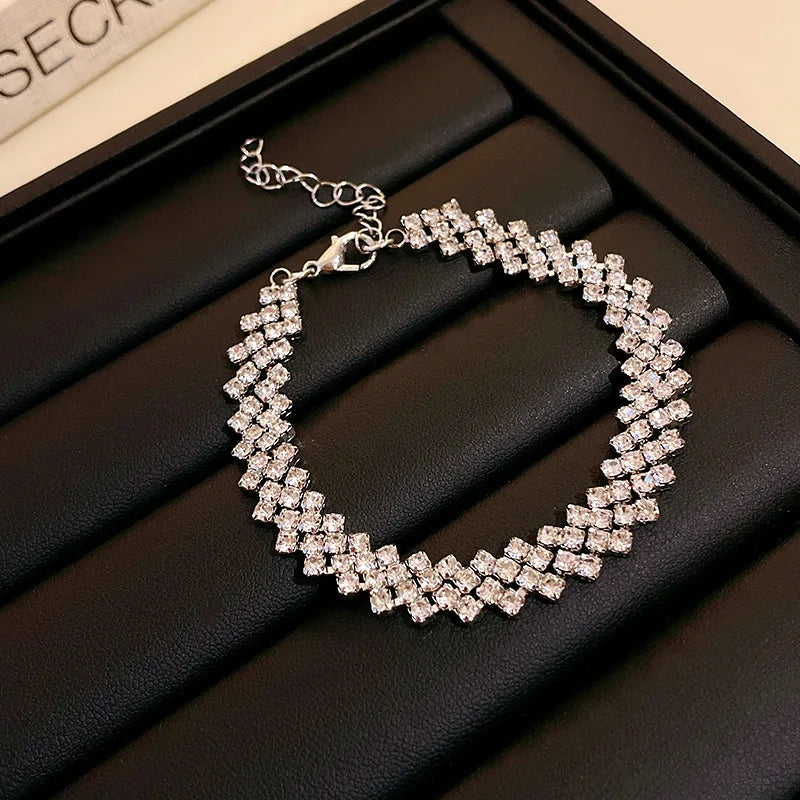Luxury Adjustable Bracelet Women's Fashion Temperament Geometric Square Rhinestone Bracelet Wristband Party Wedding Jewelry K-