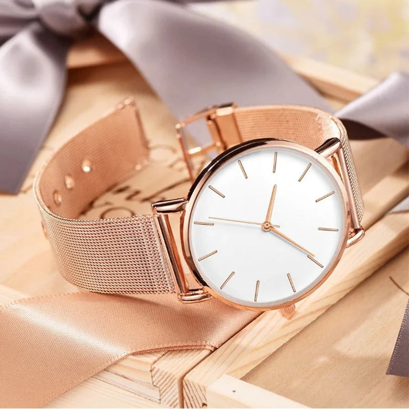 Aurajutt Rose Gold Steel Bracelet Watch