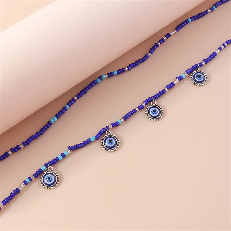 Evil Eye Beaded Waist Chain – Boho Belly Body Jewelry