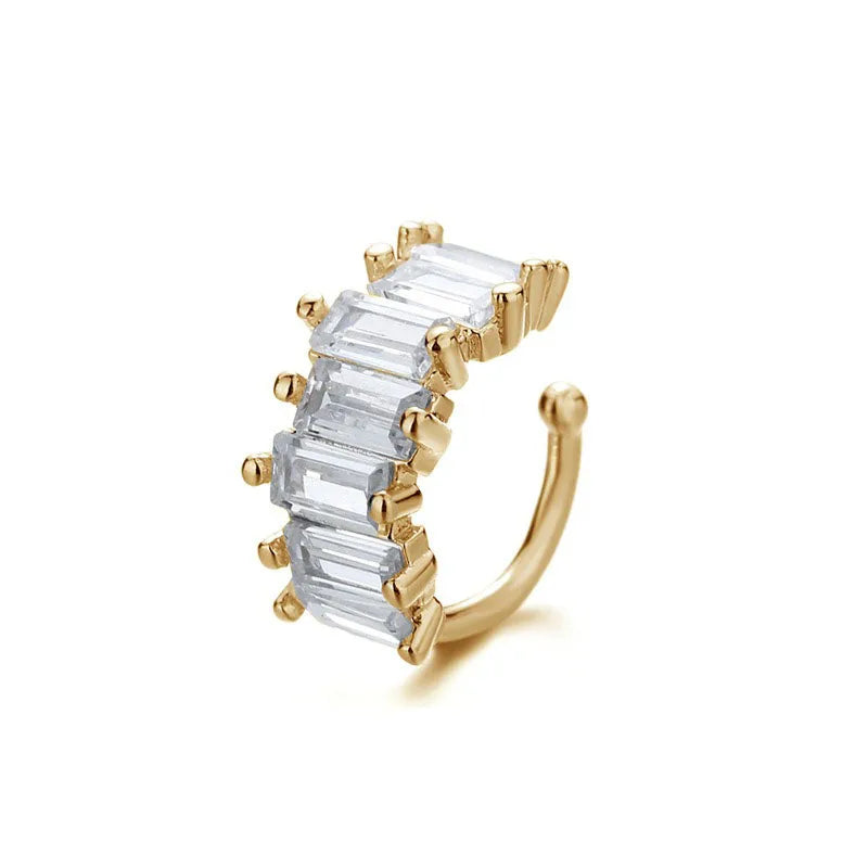 A Girl 1Pcs Irregular Square Zircon Ear Clip Earrings for Women Geometry Ear Cuff Party Fashion Silver Color Jewelry Gifts