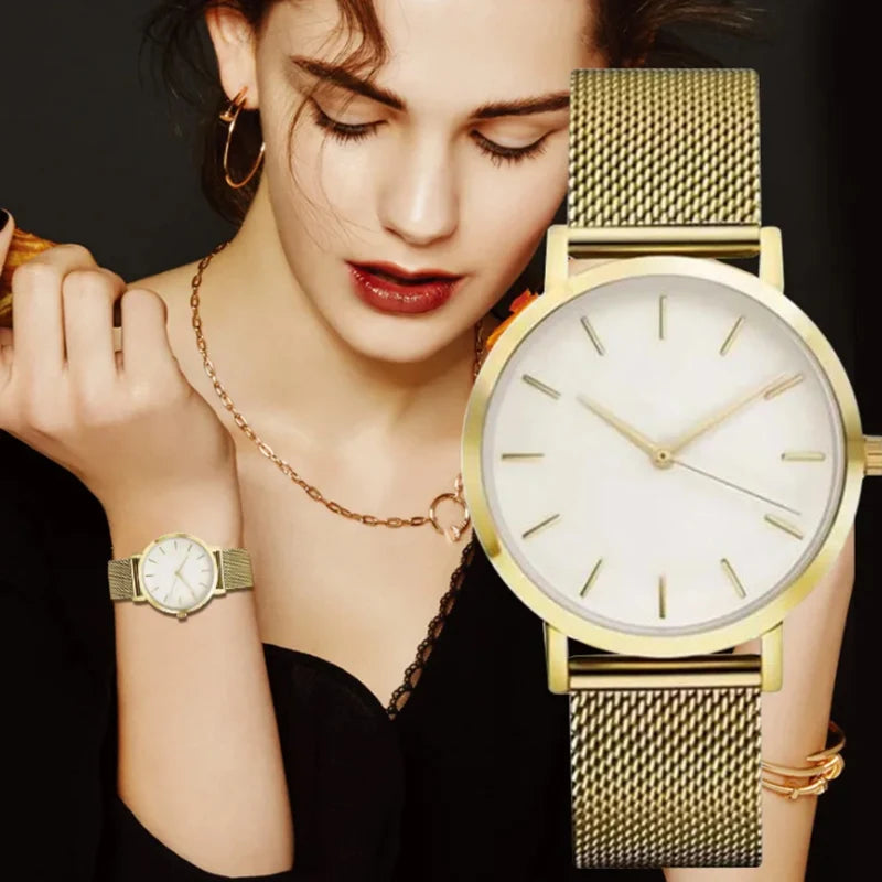 Aurajutt Rose Gold Steel Bracelet Watch